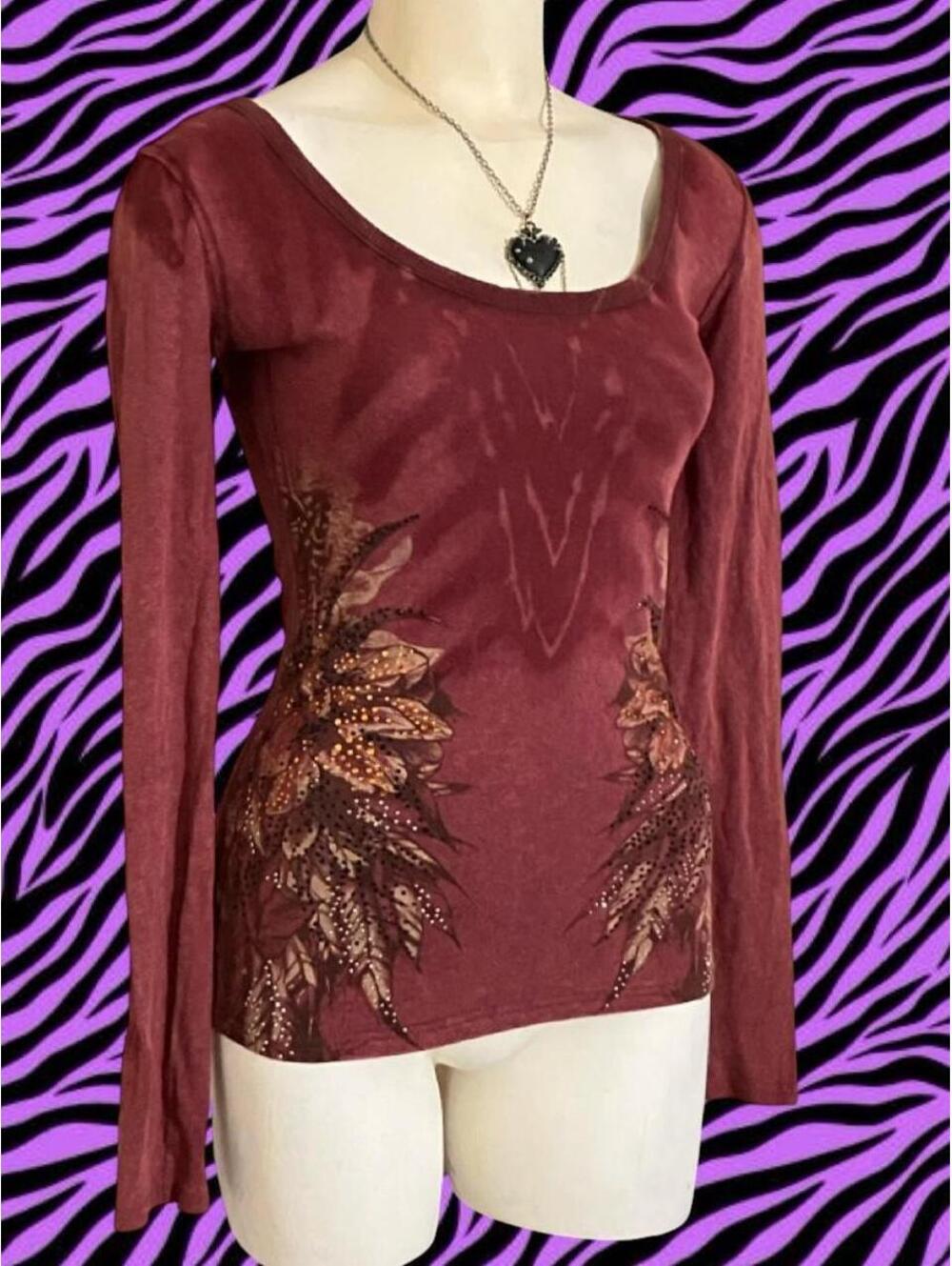 BEAUTIFUL Y2K Miss Me burgundy long sleeve cotton top